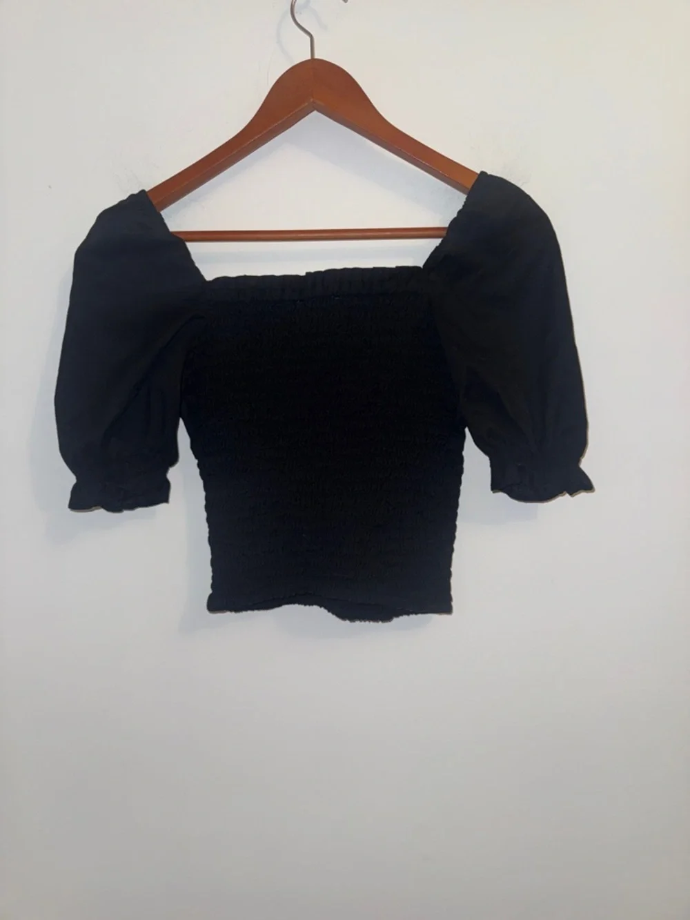 Abercrombie & Fitch Black Smocked Puff Sleeve Crop Top XS Cottagecore Coquette